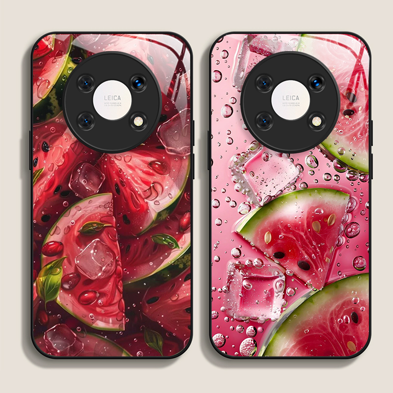 Huawei Mate 60 - Casing Ponsel Kaca Tempered Pola Semangka
